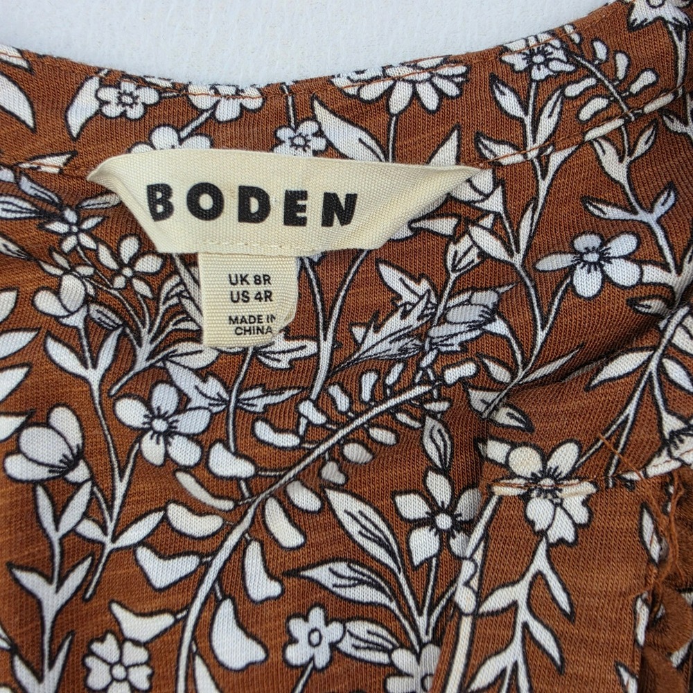 Boden Brown Floral Cotton Tencel Maxi Dress Puff Sleeve Tie Waist Size 4 - Picture 6 of 11